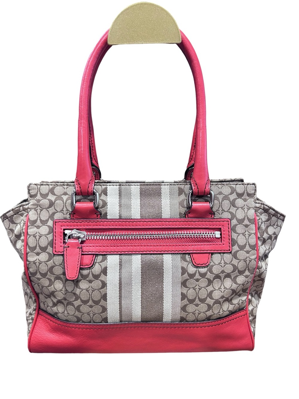 Coach Beige Signature Stripe East West Satchel - Picture 5 of 10